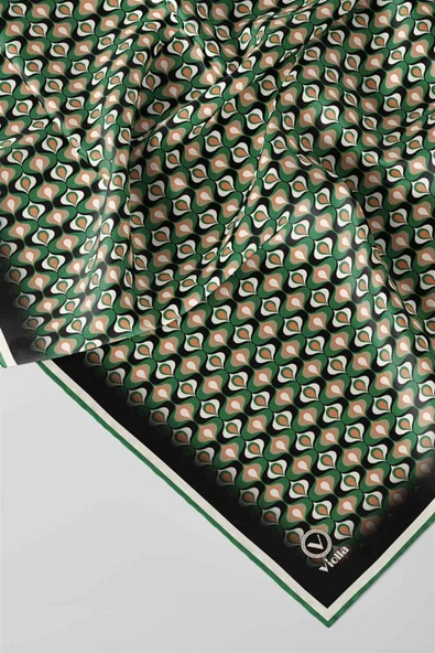 Twill Çıtır Desenli Petrol Yeşili Renkli 90x90 Eşarp (İpek İçermez) Kenar Dikiş Şekli El Dikişli - Resim 2