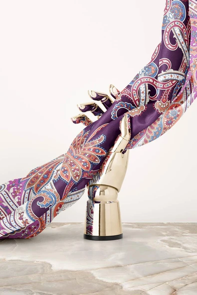 %100 Twill İpek Şal Desenli Mürdüm - Fuşya Renkli 90x90 Eşarp Dikim Şekli : El Dikişi - Resim 5