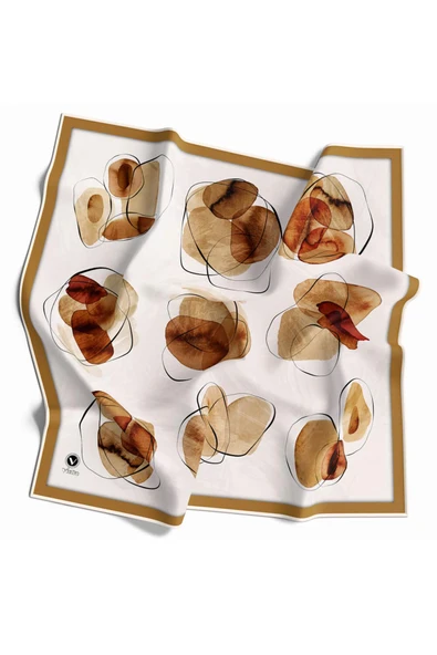 Twill Sulu Boya Geometrik Desenli Hardal Renkli 90x90 Eşarp (İpek İçermez) Kenar Dikiş Şekli El Dikişli ürün görseli