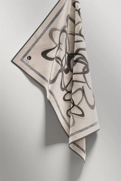 Twill Çizgili Geometrik Desenli Gri Renkli 90x90 Eşarp (İpek İçermez) Kenar Dikiş Şekli El Dikişli - Resim 4