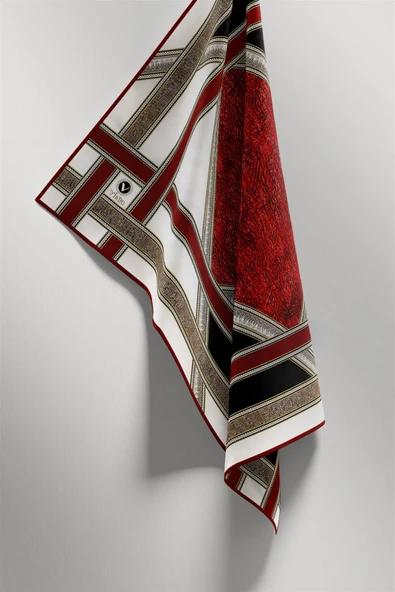 Twill Bordür Taş Desenli Bordo Renkli 90x90 Eşarp (İpek İçermez) Kenar Dikiş Şekli El Dikişli - Resim 5