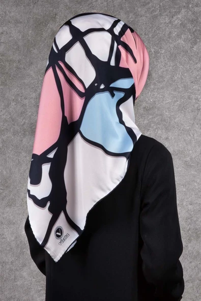 Twill Geometrik Desenli Pudra - Gri Renkli 90x90 Eşarp (İpek İçermez) Dikim Şekli : El Dikişi ürün görseli