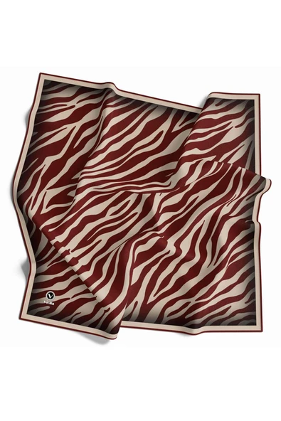 Kristal Zebra Desenli Bej - Bordo Renkli 90x90 Eşarp (İpek İçermez) Dikim Şekli : El Dikişi ürün görseli