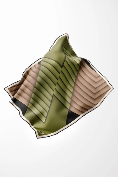 Rayon Zikzak Çizgi Desenli Haki Renkli 90x90 Eşarp (İpek İçermez) Dikim Şekli : El Dikişi - Resim 4