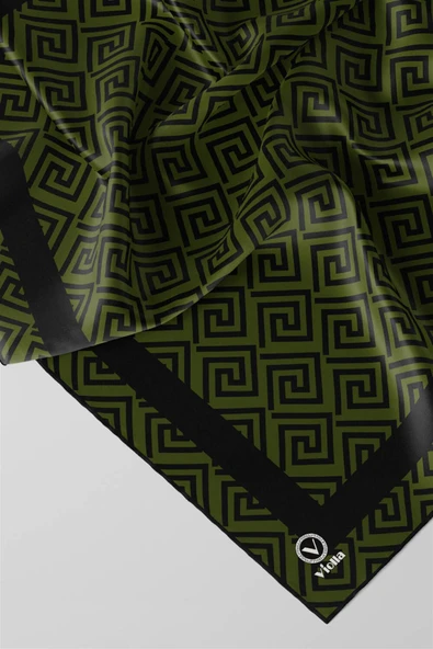 Twill Minimalist Desenli Haki Yeşili Renkli 90x90 Eşarp (İpek İçermez) Kenar Dikiş Şekli El Dikişli - Resim 2