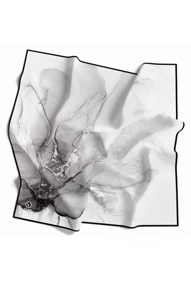 Twill Batik Desenli Gri Renkli 90x90 Eşarp (İpek İçermez) Kenar Dikiş Şekli El Dikişli ürün görseli