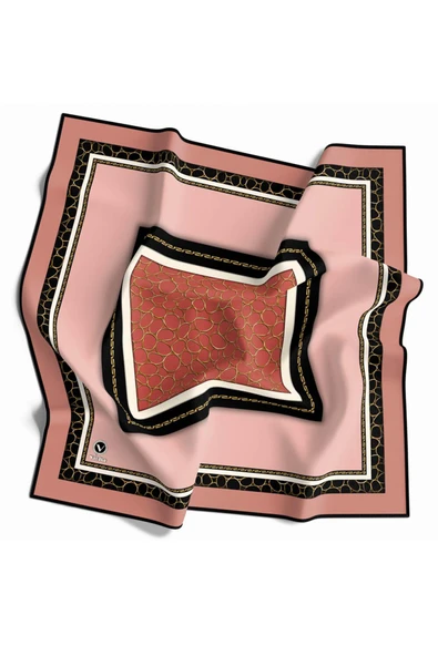 Twill Zincir Desenli Somon Renkli 90x90 Eşarp (İpek İçermez) Kenar Dikiş Şekli El Dikişli ürün görseli