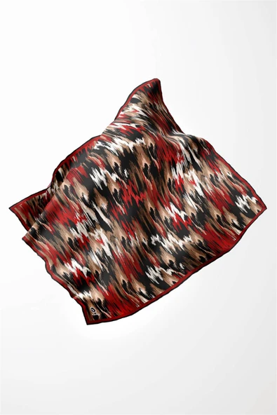 Twill Fırça Desenli Bordo Renkli 90x90 Eşarp (İpek İçermez) Kenar Dikiş Şekli El Dikişli - Resim 3