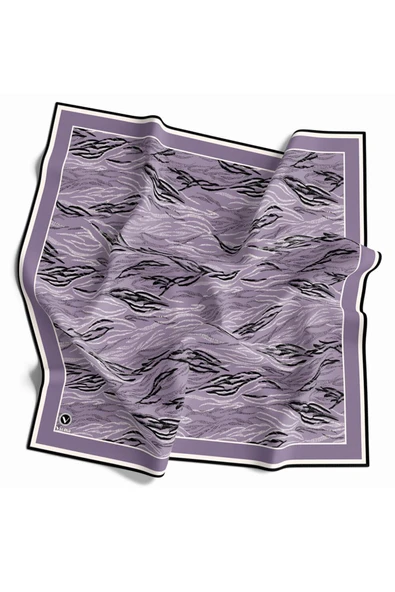 Twill Soyut Çizgi Desenli Lila Renkli 90x90 Eşarp (İpek İçermez) Kenar Dikiş Şekli El Dikişli ürün görseli