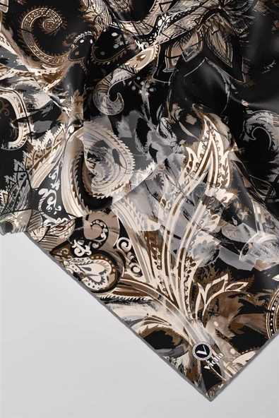 Twill Şal Desenli Gri Renkli 90x90 Eşarp (İpek İçermez) Kenar Dikiş Şekli El Dikişli - Resim 2