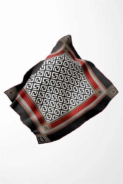 Twill Antik Desenli Bordo Renkli 90x90 Eşarp (İpek İçermez) Kenar Dikiş Şekli El Dikişli - Resim 3