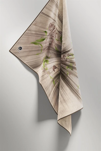 Twill Çiçekli Desenli Taş Renkli 90x90 Eşarp (İpek İçermez) Kenar Dikiş Şekli El Dikişli - Resim 4