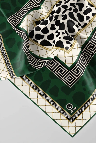 Twill Taş Desenli Zümrüt Yeşili Renkli 90x90 Eşarp (İpek İçermez) Kenar Dikiş Şekli El Dikişli - Resim 3