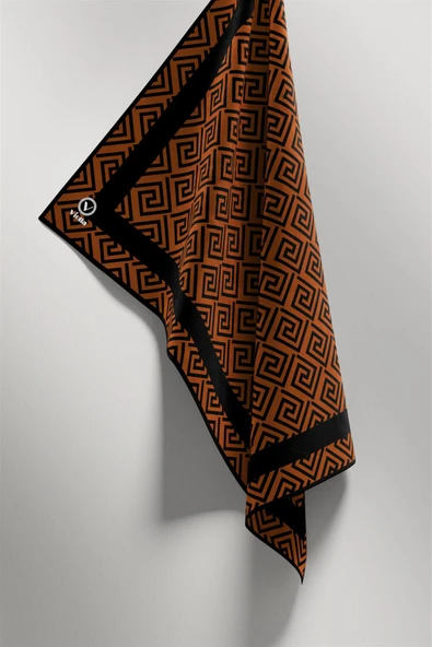 Twill Minimalist Desenli Taba Renkli 90x90 Eşarp (İpek İçermez) Kenar Dikiş Şekli El Dikişli - Resim 4