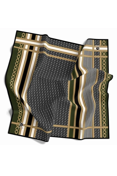 Twil Geometrik Desenli Zümrüt Yeşili Renkli 90x90 Eşarp (İpek İçermez) Dikim Şekli : El Dikişi - Resim 2