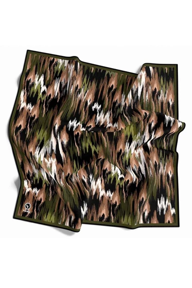 Twill Fırça Desenli Haki Renkli 90x90 Eşarp (İpek İçermez) Kenar Dikiş Şekli El Dikişli ürün görseli