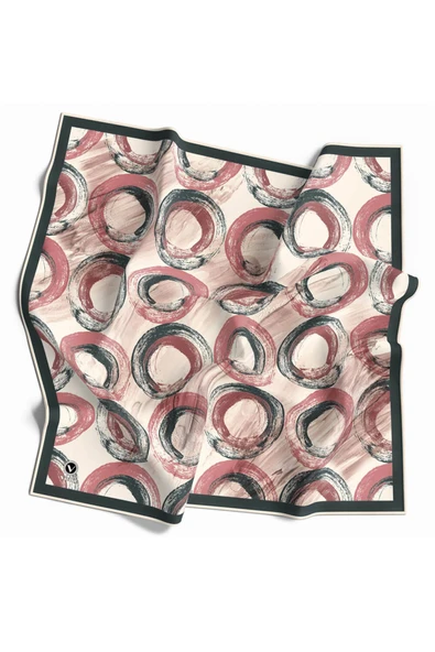 Twill Geometrik Fırça Darbesi Desenli Pudra Renkli 90x90 Eşarp (İpek İçermez) Kenar Dikiş Şekli El Dikişli ürün görseli