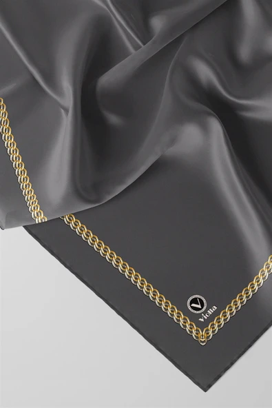 Twill Kenar Motifi Zincir Desenli Füme Renkli 90x90 Dikim Şekli : El Dikişi Eşarp (İpek İçermez) - Resim 2