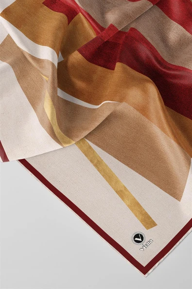Twill Geometrik Desenli Bordo Renkli 90x90 Eşarp (İpek İçermez) Kenar Dikiş Şekli El Dikişli - Resim 2