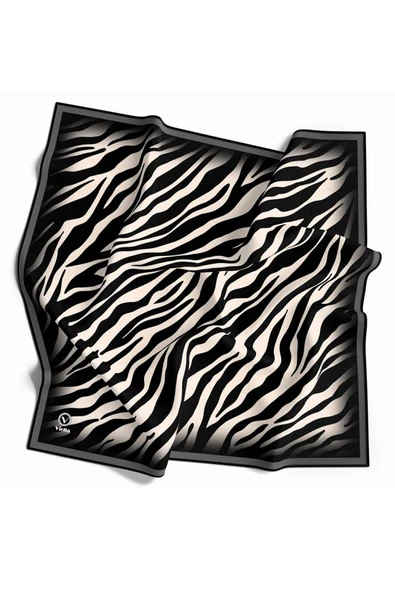 Twill Zebra Desenli Krem - Gri Renkli 90x90 Eşarp (İpek İçermez) Dikim Şekli : El Dikişi ürün görseli