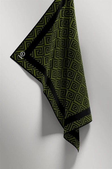 Twill Minimalist Desenli Haki Yeşili Renkli 90x90 Eşarp (İpek İçermez) Kenar Dikiş Şekli El Dikişli - Resim 4