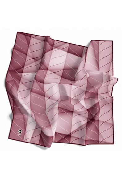 Twill Şeritli Geometrik Desenli Pudra Renkli 90x90 Eşarp (İpek İçermez) Kenar Dikiş Şekli El Dikişli - Resim 2