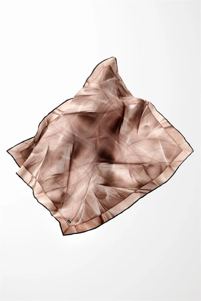 Twill Soyut Desenli Somon Renkli 90x90 Eşarp (İpek İçermez) Dikim Şekli : El Dikişi - Resim 3