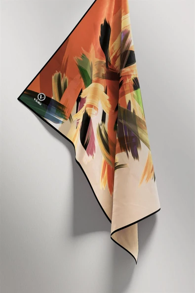 Twill Fırça Desenli Bakır Renkli 90x90 Eşarp (İpek İçermez) Kenar Dikiş Şekli El Dikişli - Resim 3