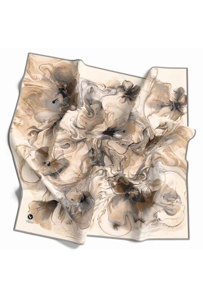 Twill Soyut Desenli Gri Renkli 90x90 Eşarp (İpek İçermez) Kenar Dikiş Şekli El Dikişli ürün görseli