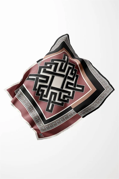 Twill Çizgili Sonsuzluk Düğümü Desenli Gül Kurusu Renkli 90x90 Eşarp (İpek İçermez) - Resim 5