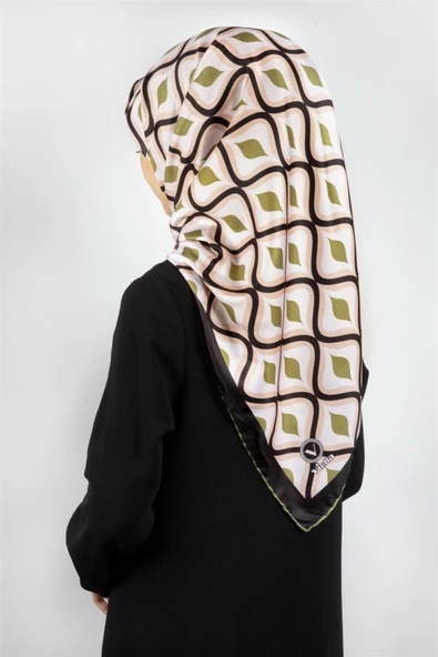 Twill Geometrik Daire Desenli Haki Renkli 90x90 Eşarp (İpek İçermez) Dikim Şekli : El Dikişi ürün görseli