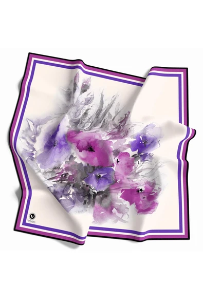 Rayon Zincir Desenli Mürdüm Renkli 90x90 Eşarp (İpek İçermez) Kenar Dikiş Şekli El Dikişli ürün görseli