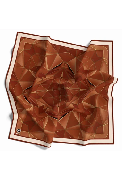 Twill Geometrik Desenli Taba Renkli 90x90 Eşarp (İpek İçermez) Kenar Dikiş Şekli El Dikişli - Resim 2