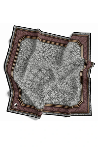 Twill Geometrik Çıtır Desenli Gül Kurusu Renkli 90x90 Eşarp (İpek İçermez) Kenar Dikiş Şekli El Dikişli - Resim 2