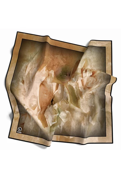 Twill Sulu Boyalı Çiçek Desenli Hardal Renkli 90x90 Eşarp (İpek İçermez) Kenar Dikiş Şekli El Dikişli ürün görseli