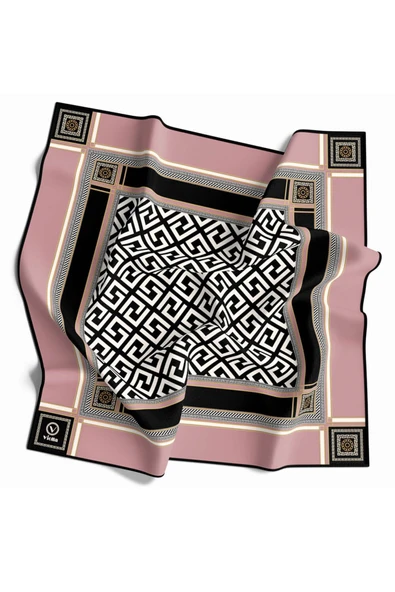 Twill Antik Desenli Pudra Renkli 90x90 Eşarp (İpek İçermez) Kenar Dikiş Şekli El Dikişli ürün görseli