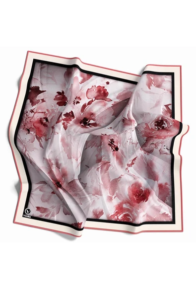 Rayon Sulu Boyalı Çiçek Desenli Pudra Renkli 90x90 Eşarp (İpek İçermez) Kenar Dikiş Şekli El Dikişli ürün görseli