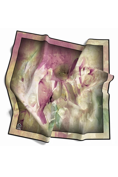 Twill Sulu Boyalı Çiçek Desenli Pembe Renkli 90x90 Eşarp (İpek İçermez) Kenar Dikiş Şekli El Dikişli ürün görseli