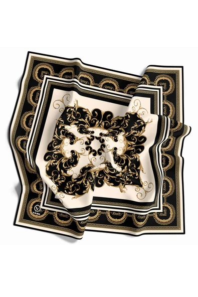 Twill Barok Desenli Krem Renkli 90x90 Eşarp (İpek İçermez) Kenar Dikiş Şekli El Dikişli ürün görseli