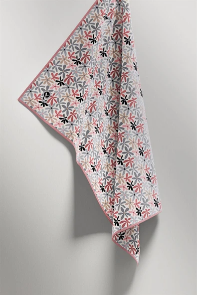 Twill Renkli Çiçek Desenli Pudra Renkli 90x90 Eşarp (İpek İçermez) Kenar Dikiş Şekli El Dikişli - Resim 4