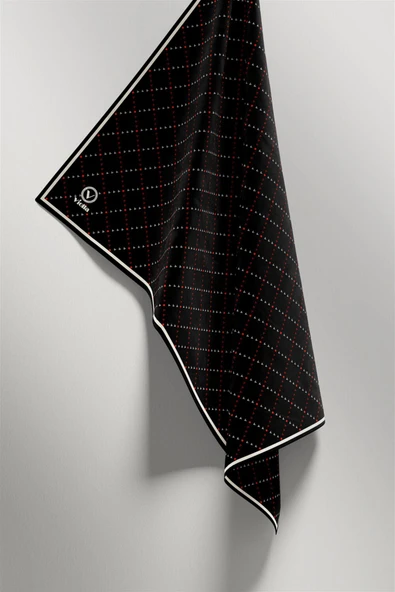 Twill Noktalı V Desenli Siyah - Bordo Renkli 90x90 Eşarp (İpek İçermez) Kenar Dikiş Şekli El Dikişli - Resim 5