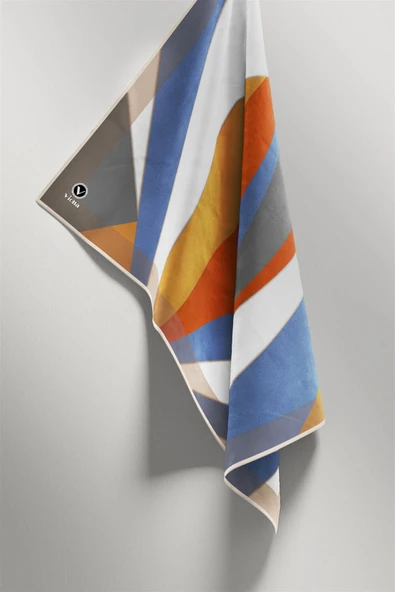 Twill Geometrik Desenli Taba - İndigo Renkli 90x90 Eşarp (İpek İçermez) Dikim Şekli : El Dikişi - Resim 4