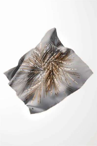 Twill Havai Fişek Desenli Gri Renkli 90x90 Eşarp (İpek İçermez) Kenar Dikiş Şekli El Dikişli - Resim 3