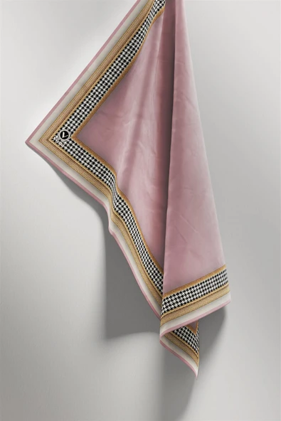 Twill Kazayak Bordür Desenli Pudra Renkli 90x90 Eşarp (İpek İçermez) Kenar Dikiş Şekli El Dikişli - Resim 5