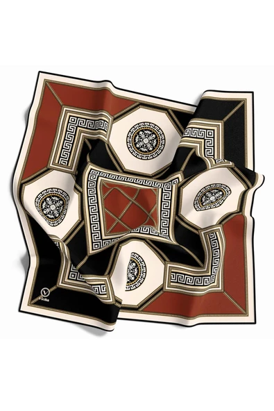 Twill Barok Desenli Taba Renkli 90x90 Eşarp (İpek İçermez) Kenar Dikiş Şekli El Dikişli - Resim 2