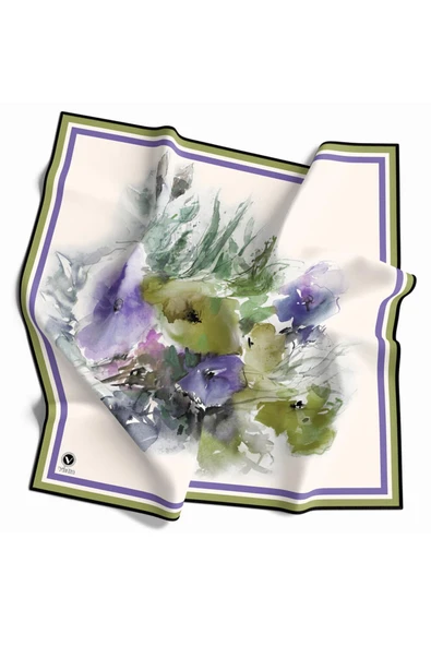 Rayon Zincir Desenli Haki Renkli 90x90 Eşarp (İpek İçermez) Kenar Dikiş Şekli El Dikişli ürün görseli