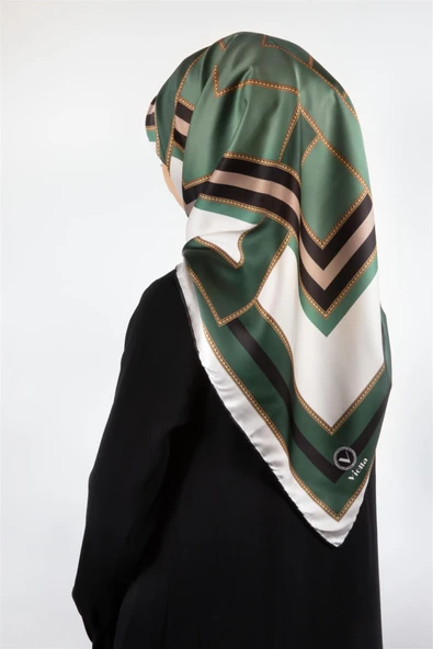 Twill Çerçeve Desenli Mint Yeşili Renkli 90x90 Eşarp (İpek İçermez) Kenar Dikiş Şekli El Dikişli ürün görseli