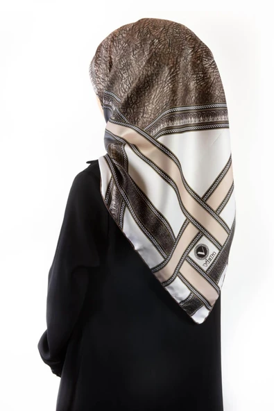 Twill Bordür Taş Desenli Bej Renkli 90x90 Eşarp (İpek İçermez) Kenar Dikiş Şekli El Dikişli ürün görseli