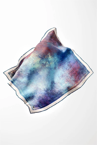 Twil Dokulu Desenli İndigo Renkli 90x90 Eşarp (İpek İçermez) Dikim Şekli : El Dikişi - Resim 4