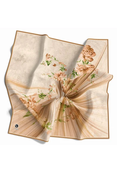 Twill Çiçekli Desenli Hardal Renkli 90x90 Eşarp (İpek İçermez) Kenar Dikiş Şekli El Dikişli ürün görseli